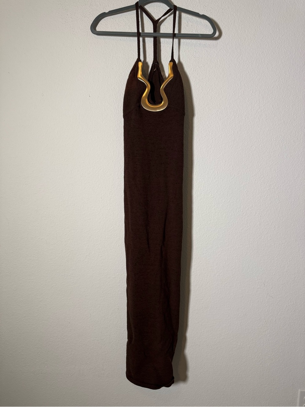 Cult Gaia Valma Java Brown Halter Knit Midi Dress Gold Hardware NWT Size S - Picture 2 of 7